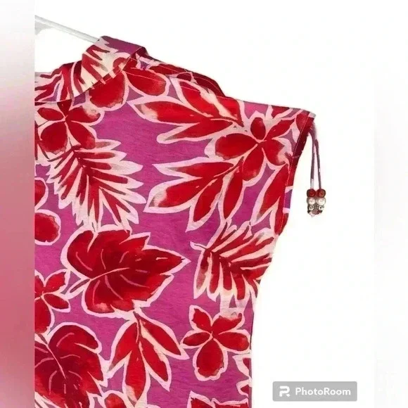 NWT PUNTO ROMA women’s beach cover up Size 6 red pink white shoulder bead detail - Picture 9 of 11